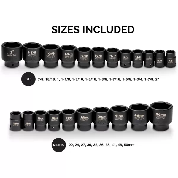 imageNEIKO 02461A 34 Inch Drive Impact Socket Set SAE 1 to 112 8 PC DeepJumbo Sockets Chrome Vanadium CrVSAE and Metric
