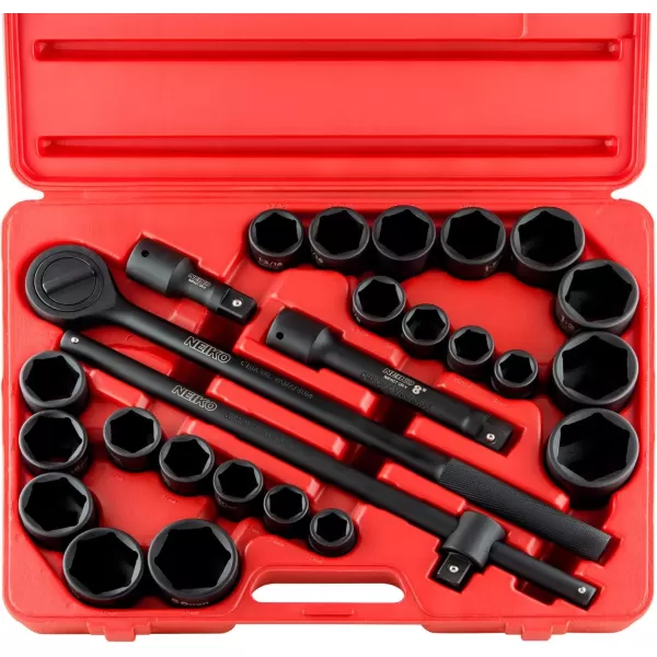 imageNEIKO 02461A 34 Inch Drive Impact Socket Set SAE 1 to 112 8 PC DeepJumbo Sockets Chrome Vanadium CrVSAE and Metric