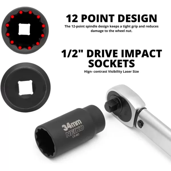 imageNEIKO 02522A 30mm Socket  12 Drive Deep Impact Socket  Spindle ampamp Axle Nut Socket  12 Point Chrome Molybdenum CrMo Deep Well Hub  Triple Square  Axle Shaft Nut Remover5 Piece Set