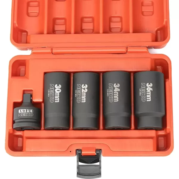 imageNEIKO 02522A 30mm Socket  12 Drive Deep Impact Socket  Spindle ampamp Axle Nut Socket  12 Point Chrome Molybdenum CrMo Deep Well Hub  Triple Square  Axle Shaft Nut Remover5 Piece Set