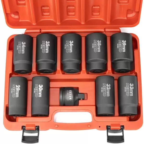 imageNEIKO 02522A 30mm Socket  12 Drive Deep Impact Socket  Spindle ampamp Axle Nut Socket  12 Point Chrome Molybdenum CrMo Deep Well Hub  Triple Square  Axle Shaft Nut Remover10 Piece Set