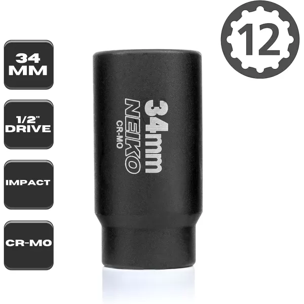 imageNEIKO 02522A 30mm Socket  12 Drive Deep Impact Socket  Spindle ampamp Axle Nut Socket  12 Point Chrome Molybdenum CrMo Deep Well Hub  Triple Square  Axle Shaft Nut Remover34 MM
