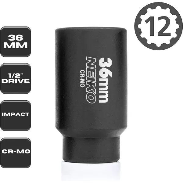 imageNEIKO 02522A 30mm Socket  12 Drive Deep Impact Socket  Spindle ampamp Axle Nut Socket  12 Point Chrome Molybdenum CrMo Deep Well Hub  Triple Square  Axle Shaft Nut Remover36 MM