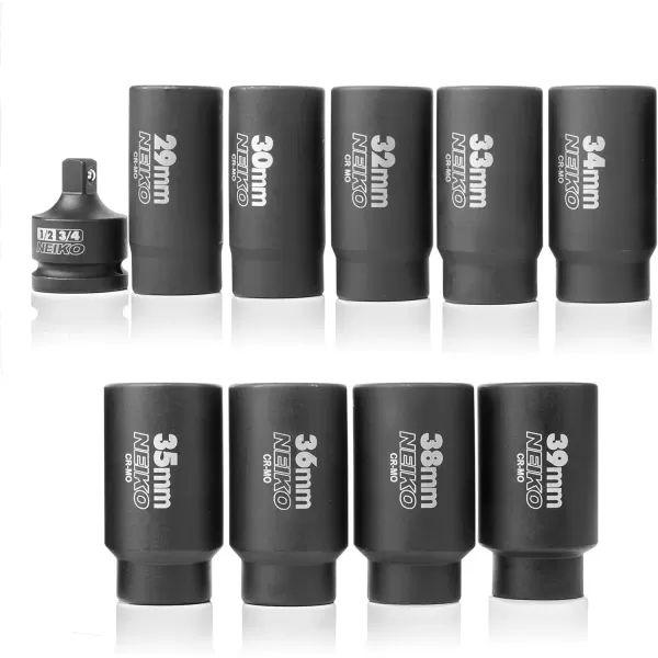 imageNEIKO 02522A 30mm Socket  12 Drive Deep Impact Socket  Spindle ampamp Axle Nut Socket  12 Point Chrome Molybdenum CrMo Deep Well Hub  Triple Square  Axle Shaft Nut Remover10 Piece Set
