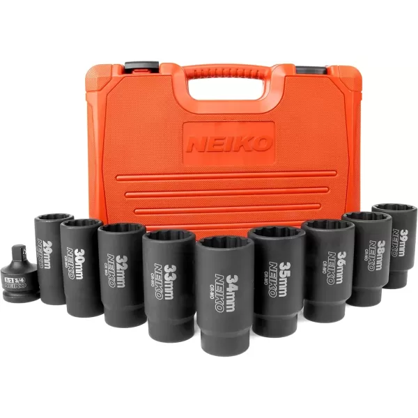 imageNEIKO 02522A 30mm Socket  12 Drive Deep Impact Socket  Spindle ampamp Axle Nut Socket  12 Point Chrome Molybdenum CrMo Deep Well Hub  Triple Square  Axle Shaft Nut Remover10 Piece Set