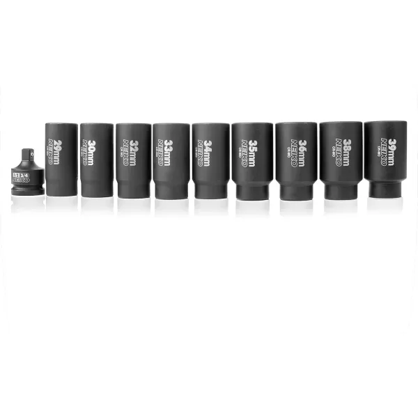 imageNEIKO 02522A 30mm Socket  12 Drive Deep Impact Socket  Spindle ampamp Axle Nut Socket  12 Point Chrome Molybdenum CrMo Deep Well Hub  Triple Square  Axle Shaft Nut Remover10 Piece Set