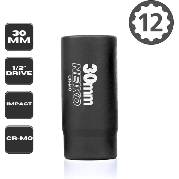 imageNEIKO 02522A 30mm Socket  12 Drive Deep Impact Socket  Spindle ampamp Axle Nut Socket  12 Point Chrome Molybdenum CrMo Deep Well Hub  Triple Square  Axle Shaft Nut Remover30 MM