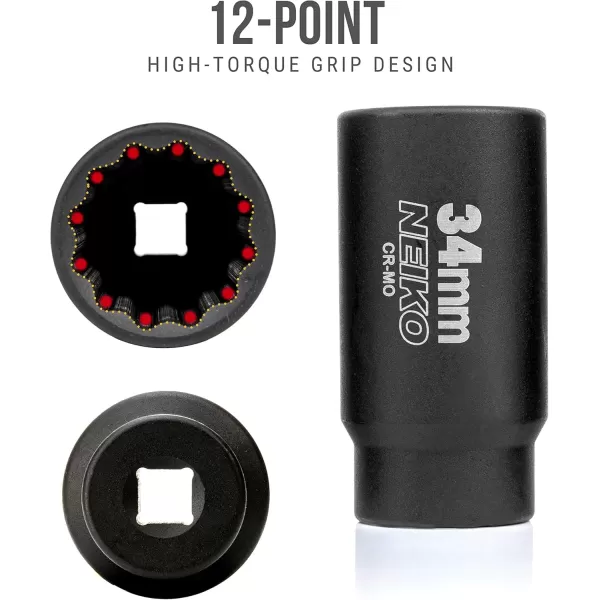 imageNEIKO 02522A 30mm Socket  12 Drive Deep Impact Socket  Spindle ampamp Axle Nut Socket  12 Point Chrome Molybdenum CrMo Deep Well Hub  Triple Square  Axle Shaft Nut Remover34 MM