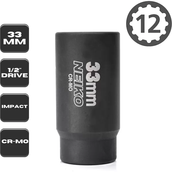 imageNEIKO 02522A 30mm Socket  12 Drive Deep Impact Socket  Spindle ampamp Axle Nut Socket  12 Point Chrome Molybdenum CrMo Deep Well Hub  Triple Square  Axle Shaft Nut Remover33 MM