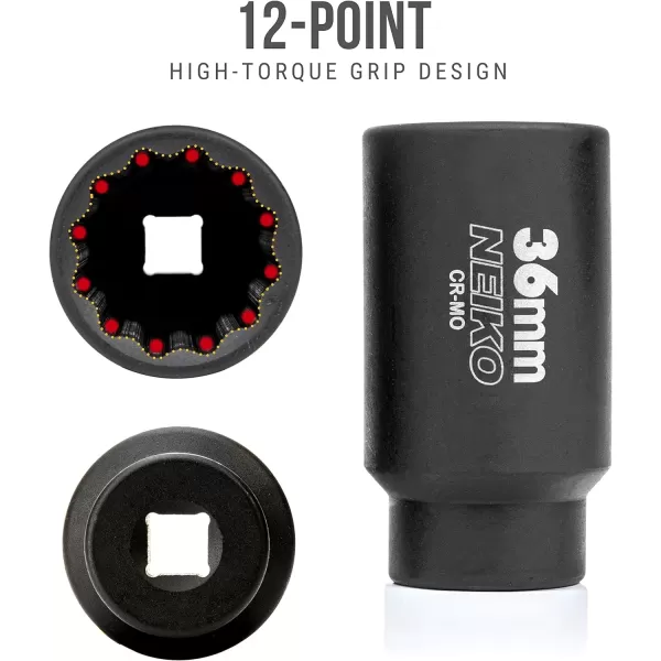 imageNEIKO 02522A 30mm Socket  12 Drive Deep Impact Socket  Spindle ampamp Axle Nut Socket  12 Point Chrome Molybdenum CrMo Deep Well Hub  Triple Square  Axle Shaft Nut Remover36 MM