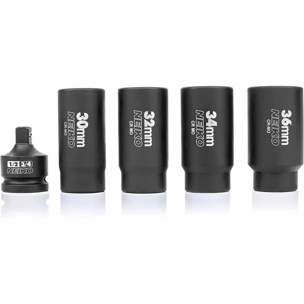 imageNEIKO 02522A 30mm Socket  12 Drive Deep Impact Socket  Spindle ampamp Axle Nut Socket  12 Point Chrome Molybdenum CrMo Deep Well Hub  Triple Square  Axle Shaft Nut Remover5 Piece Set