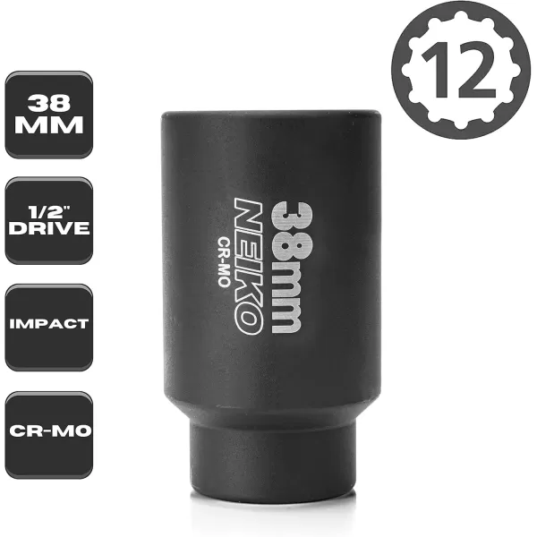 imageNEIKO 02522A 30mm Socket  12 Drive Deep Impact Socket  Spindle ampamp Axle Nut Socket  12 Point Chrome Molybdenum CrMo Deep Well Hub  Triple Square  Axle Shaft Nut Remover38 MM