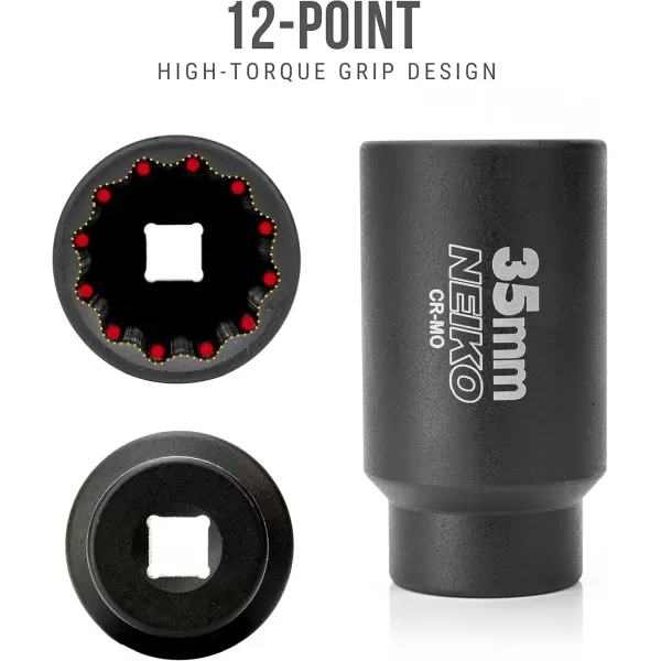 imageNEIKO 02522A 30mm Socket  12 Drive Deep Impact Socket  Spindle ampamp Axle Nut Socket  12 Point Chrome Molybdenum CrMo Deep Well Hub  Triple Square  Axle Shaft Nut Remover35 MM