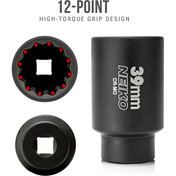 imageNEIKO 02522A 30mm Socket  12 Drive Deep Impact Socket  Spindle ampamp Axle Nut Socket  12 Point Chrome Molybdenum CrMo Deep Well Hub  Triple Square  Axle Shaft Nut Remover39 MM
