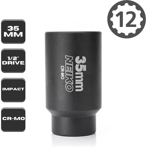imageNEIKO 02522A 30mm Socket  12 Drive Deep Impact Socket  Spindle ampamp Axle Nut Socket  12 Point Chrome Molybdenum CrMo Deep Well Hub  Triple Square  Axle Shaft Nut Remover35 MM