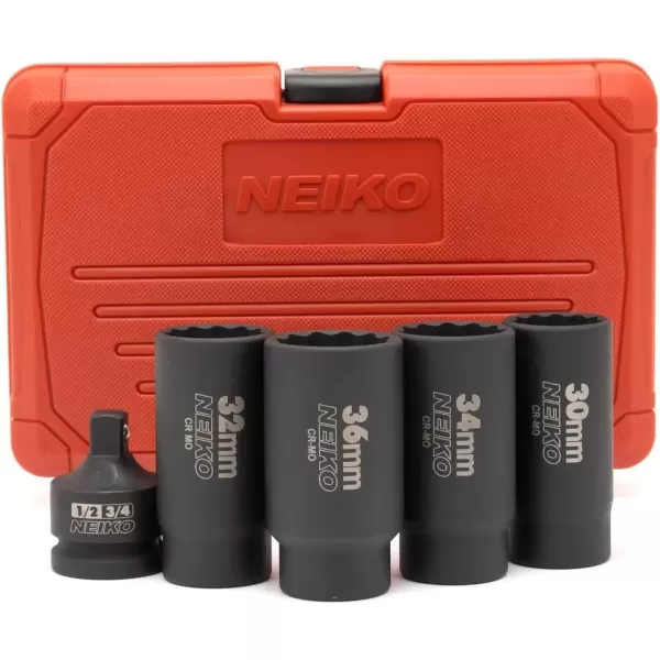 imageNEIKO 02522A 30mm Socket  12 Drive Deep Impact Socket  Spindle ampamp Axle Nut Socket  12 Point Chrome Molybdenum CrMo Deep Well Hub  Triple Square  Axle Shaft Nut Remover5 Piece Set
