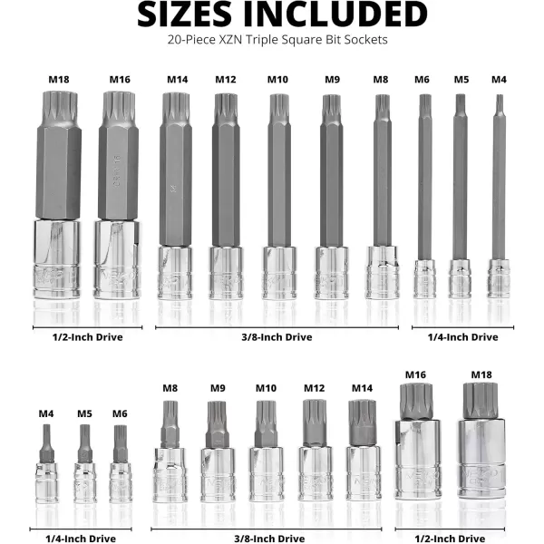 imageNEIKO 10056A 14Inch 38Inch ampamp 12Inch Drive XZN Triple Square Spline Bit Socket Set  10 Piece Set  CrV Sockets and S2 Steel BitsExtraLong