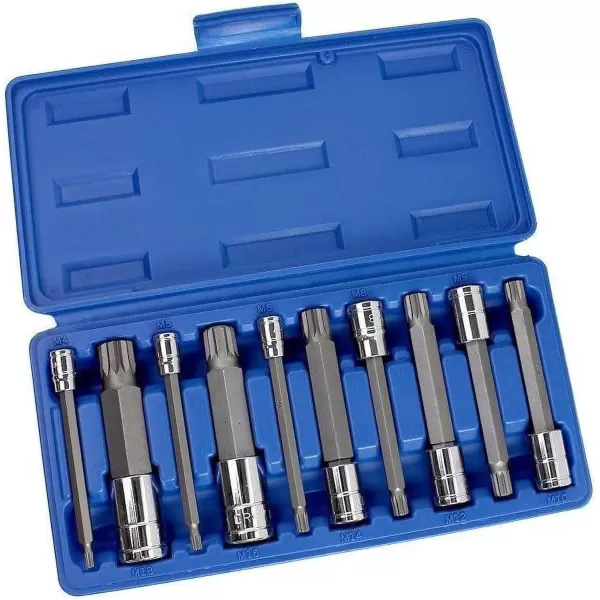 imageNEIKO 10056A 14Inch 38Inch ampamp 12Inch Drive XZN Triple Square Spline Bit Socket Set  10 Piece Set  CrV Sockets and S2 Steel BitsExtraLong