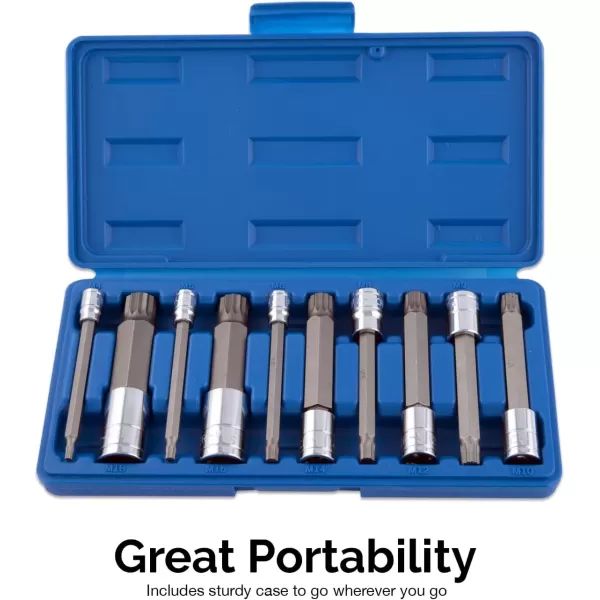 imageNEIKO 10056A 14Inch 38Inch ampamp 12Inch Drive XZN Triple Square Spline Bit Socket Set  10 Piece Set  CrV Sockets and S2 Steel BitsExtraLong