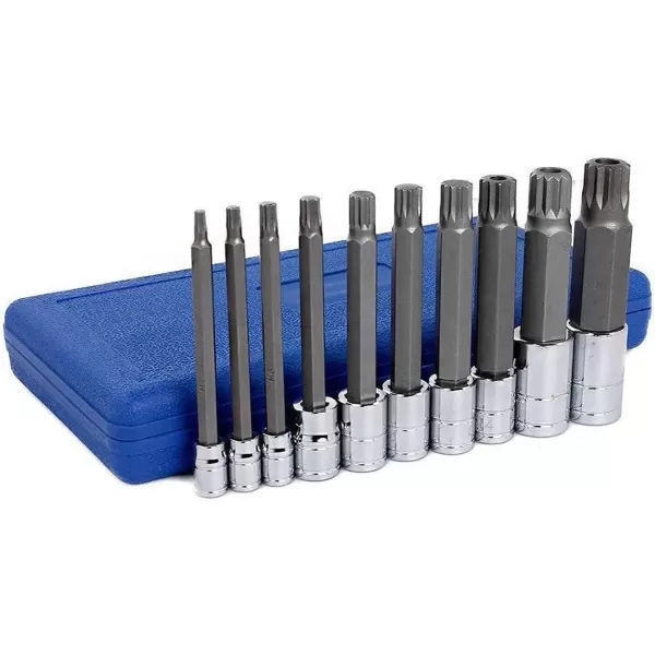 imageNEIKO 10056A 14Inch 38Inch ampamp 12Inch Drive XZN Triple Square Spline Bit Socket Set  10 Piece Set  CrV Sockets and S2 Steel BitsExtraLong