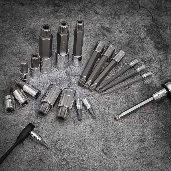 imageNEIKO 10056A 14Inch 38Inch ampamp 12Inch Drive XZN Triple Square Spline Bit Socket Set  10 Piece Set  CrV Sockets and S2 Steel BitsExtraLong