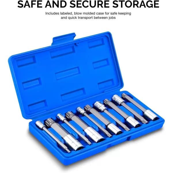 imageNEIKO 10056A 14Inch 38Inch ampamp 12Inch Drive XZN Triple Square Spline Bit Socket Set  10 Piece Set  CrV Sockets and S2 Steel BitsExtraLong