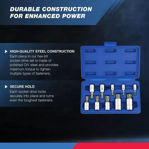 imageNEIKO 10056A 14Inch 38Inch ampamp 12Inch Drive XZN Triple Square Spline Bit Socket Set  10 Piece Set  CrV Sockets and S2 Steel BitsStandard