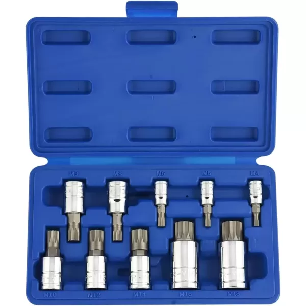 imageNEIKO 10056A 14Inch 38Inch ampamp 12Inch Drive XZN Triple Square Spline Bit Socket Set  10 Piece Set  CrV Sockets and S2 Steel BitsStandard