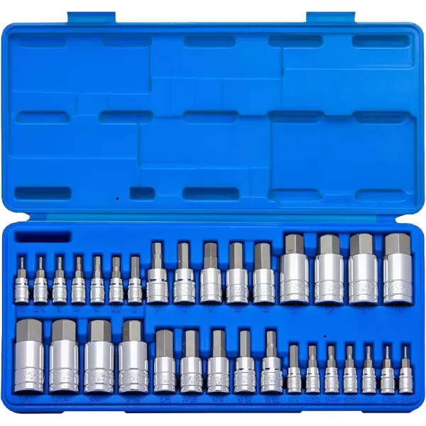 imageNEIKO 10288A Allen Hex Bit Socket Set 32 Piece SAE and Metric Allen Socket Set Allen Head Hex Key Socket Set Made with S2 SteelAllen Hex Bit