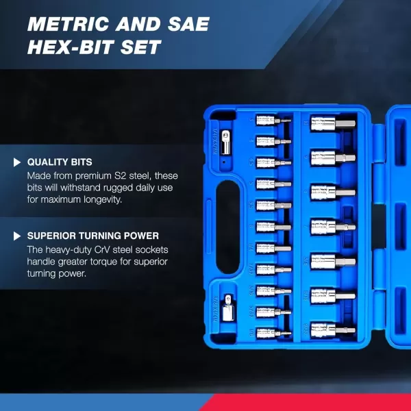 imageNEIKO 10288A Allen Hex Bit Socket Set 32 Piece SAE and Metric Allen Socket Set Allen Head Hex Key Socket Set Made with S2 SteelAllen Hex Bit