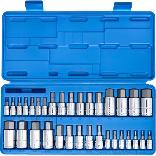 imageNEIKO 10288A Allen Hex Bit Socket Set 32 Piece SAE and Metric Allen Socket Set Allen Head Hex Key Socket Set Made with S2 SteelAllen Hex Bit
