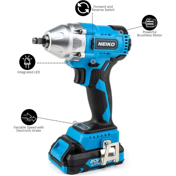 imageNEIKO 10881A Cordless Angle Grinder 4 12Inch Grinder with Variable Speed 20V 40A Liion Rechargeable Battery Powerful 8000 rpm Brushless Motor Grinders Power Tools Cordless Grinder Tool38 Brushless Impact Wrench