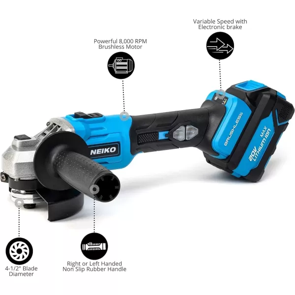 imageNEIKO 10881A Cordless Angle Grinder 4 12Inch Grinder with Variable Speed 20V 40A Liion Rechargeable Battery Powerful 8000 rpm Brushless Motor Grinders Power Tools Cordless Grinder ToolBrushless Angle Grinder