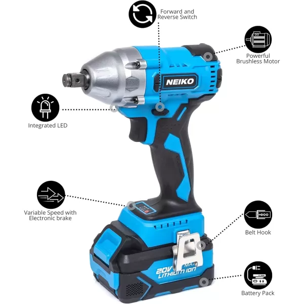 imageNEIKO 10881A Cordless Angle Grinder 4 12Inch Grinder with Variable Speed 20V 40A Liion Rechargeable Battery Powerful 8000 rpm Brushless Motor Grinders Power Tools Cordless Grinder Tool12 Brushless Impact Wrench