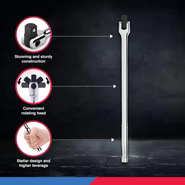 imageNeiko 00200A 12quot Drive Extension Breaker Bar  15quot Length  Rotating Flex Head  CRV Steel12 Drive