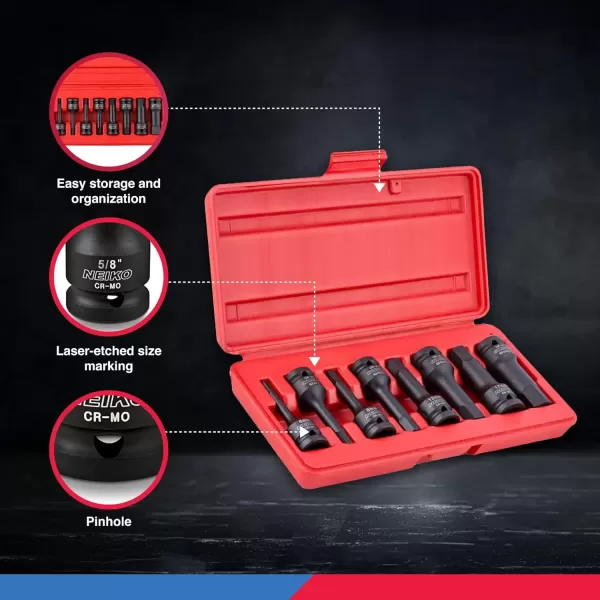 imageNeiko 01136B 12Inch Drive Allen Hex Impact Socket Set Metric 6 mm  19 mm CrMo 8PieceMetric