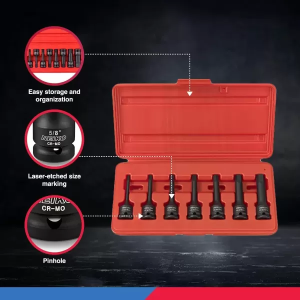 imageNeiko 01136B 12Inch Drive Allen Hex Impact Socket Set Metric 6 mm  19 mm CrMo 8PieceMetric