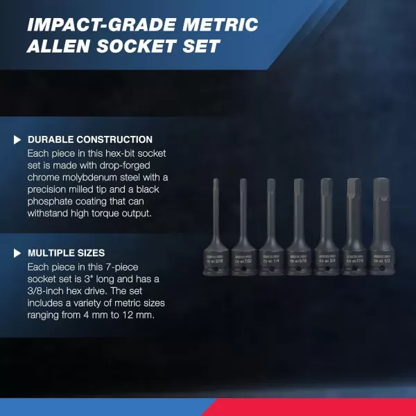 imageNeiko 01136B 12Inch Drive Allen Hex Impact Socket Set Metric 6 mm  19 mm CrMo 8PieceMetric