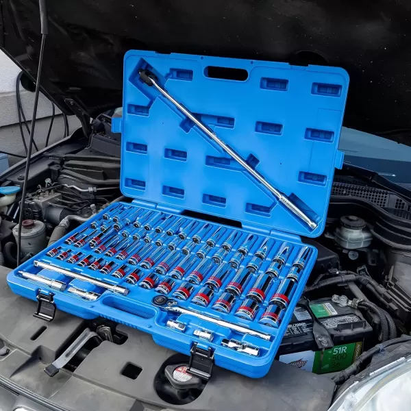 imageNeiko 02514A 14 InchDrive Ratchet and Small Socket Set 58Piece Chrome Vanadium Steel Multicolor12 Drive