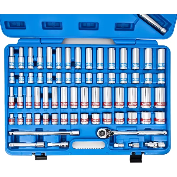 imageNeiko 02514A 14 InchDrive Ratchet and Small Socket Set 58Piece Chrome Vanadium Steel Multicolor12 Drive