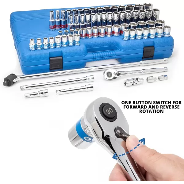 imageNeiko 02514A 14 InchDrive Ratchet and Small Socket Set 58Piece Chrome Vanadium Steel Multicolor12 Drive
