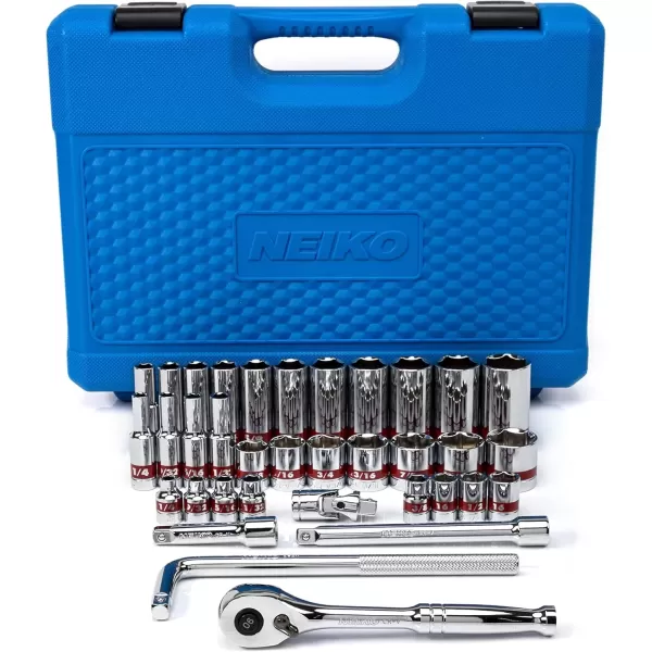 imageNeiko 02514A 14 InchDrive Ratchet and Small Socket Set 58Piece Chrome Vanadium Steel Multicolor38 Drive
