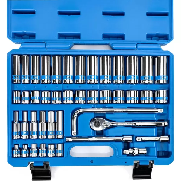 imageNeiko 02514A 14 InchDrive Ratchet and Small Socket Set 58Piece Chrome Vanadium Steel Multicolor38 Drive