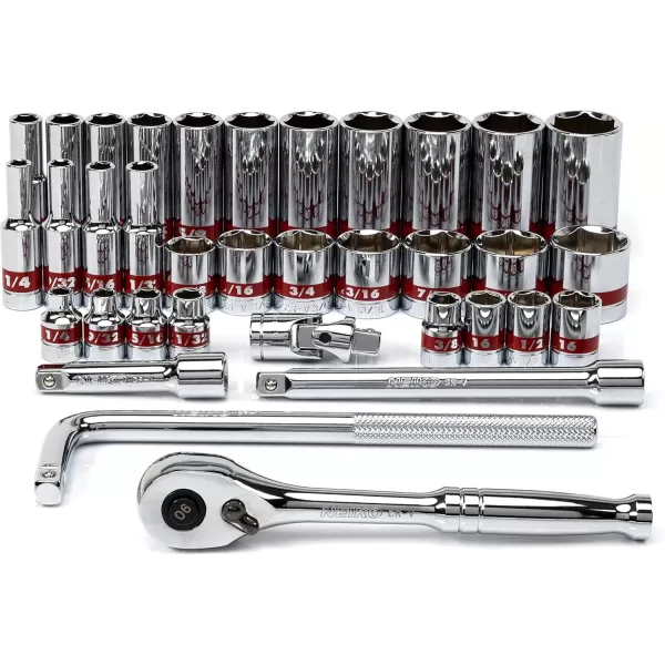 imageNeiko 02514A 14 InchDrive Ratchet and Small Socket Set 58Piece Chrome Vanadium Steel Multicolor38 Drive