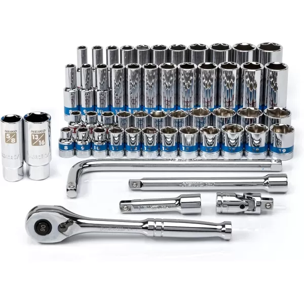 imageNeiko 02514A 14 InchDrive Ratchet and Small Socket Set 58Piece Chrome Vanadium Steel Multicolor38 Drive