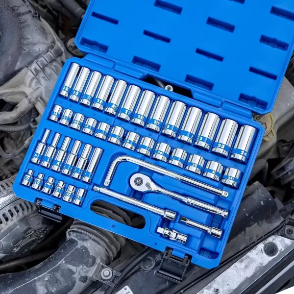 imageNeiko 02514A 14 InchDrive Ratchet and Small Socket Set 58Piece Chrome Vanadium Steel Multicolor38 Drive