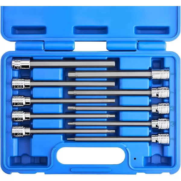 imageNeiko 10076A 38Inch Drive Extra Long Allen Hex Bit Socket Set Metric 3 mm  10 mm  S2 and CrV Steel 7Piece SetMetric