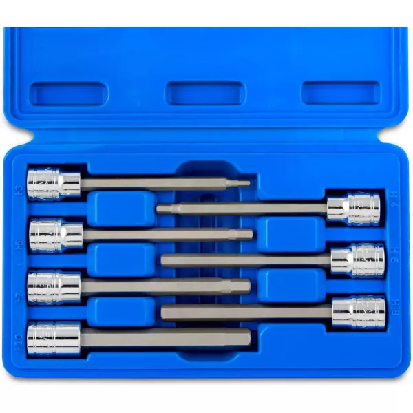 imageNeiko 10076A 38Inch Drive Extra Long Allen Hex Bit Socket Set Metric 3 mm  10 mm  S2 and CrV Steel 7Piece SetMetric