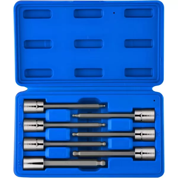 imageNeiko 10076A 38Inch Drive Extra Long Allen Hex Bit Socket Set Metric 3 mm  10 mm  S2 and CrV Steel 7Piece SetMetric