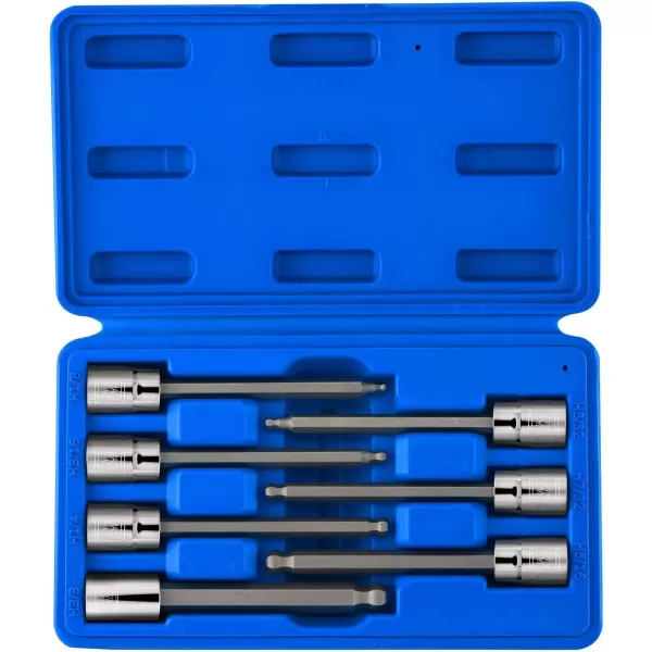 imageNeiko 10076A 38Inch Drive Extra Long Allen Hex Bit Socket Set Metric 3 mm  10 mm  S2 and CrV Steel 7Piece SetSAE